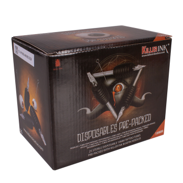 25 stk. Assortert Blanding Killer Ink engangsgrep/Tip 19mm Tubes Komplett med Precision 0.35mm tatoveringsnål