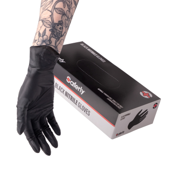 Boks med 100 Saferly Black Nitrile-hansker - Eske med 10