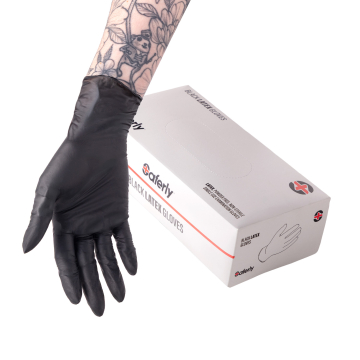 Boks med 100 Saferly Black Latex-hansker - Eske med 10