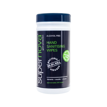 Supernova hand sanitising wipes container, alcohol free, 200 wipes