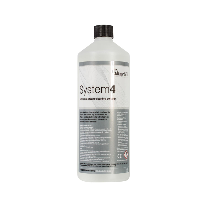 System4 Autoclave Steam Cleaning Solution 1L bottle with usage instructions
