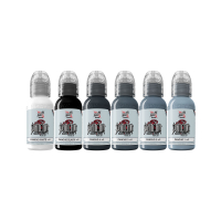 World Famous Limitless Tattoo Ink - A.D. Pancho Pastel Grey-sett v2 - 6x 30 ml