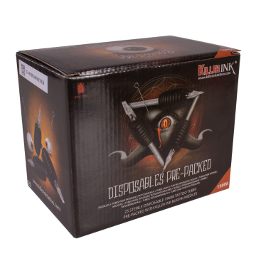25 stk. Assortert Blanding Killer Ink engangsgrep/Tip 19mm Tubes Komplett med Bug Pin 0.25mm tatoveringsnål