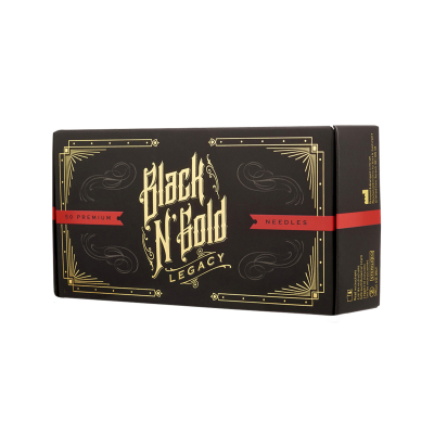 Eske med 50 Black N Gold Legacy Premium tatoveringsnåler - Magnum