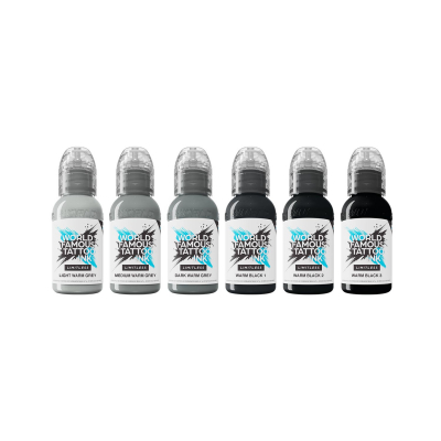 World Famous Limitless Tattoo Ink - Shades of Grey - Warm Grey Pastel Set - 6x 30 ml