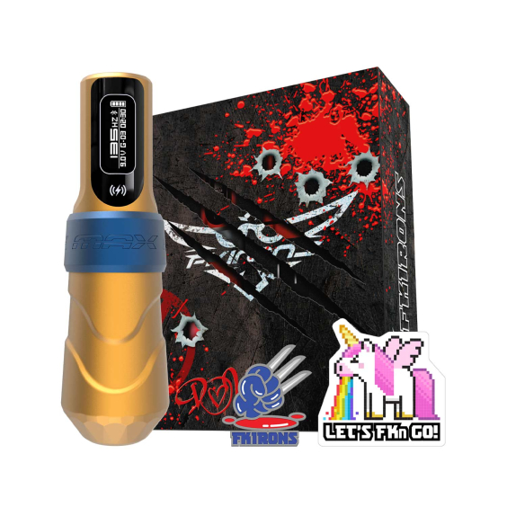 FK Irons Flux Max med 2x PowerBolt II - 4.0 mm Slaglengde - Logan (Yellow/Matte Blue)