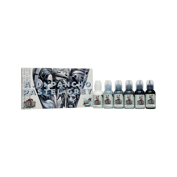 World Famous Limitless Tattoo Ink - A.D. Pancho Pastel Grey -sett v2 - 6x 30 ml
