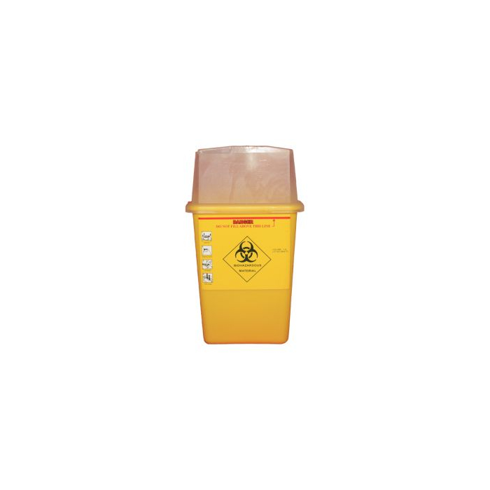 Yellow Tattoo Sharps Bin with 1L capacity and biohazard warning label